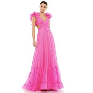 Mac Duggal 0 hot pink Ruffle Tiered Cut-out chiffon gown dress prom wedding sexy